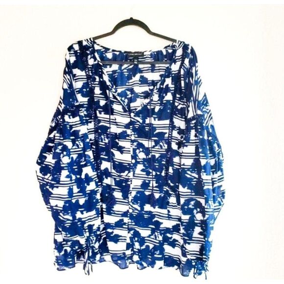 Lane Bryant Womens Top Blue 22/24 Boho Peasant Plus Size 2X - Picture 1 of 9